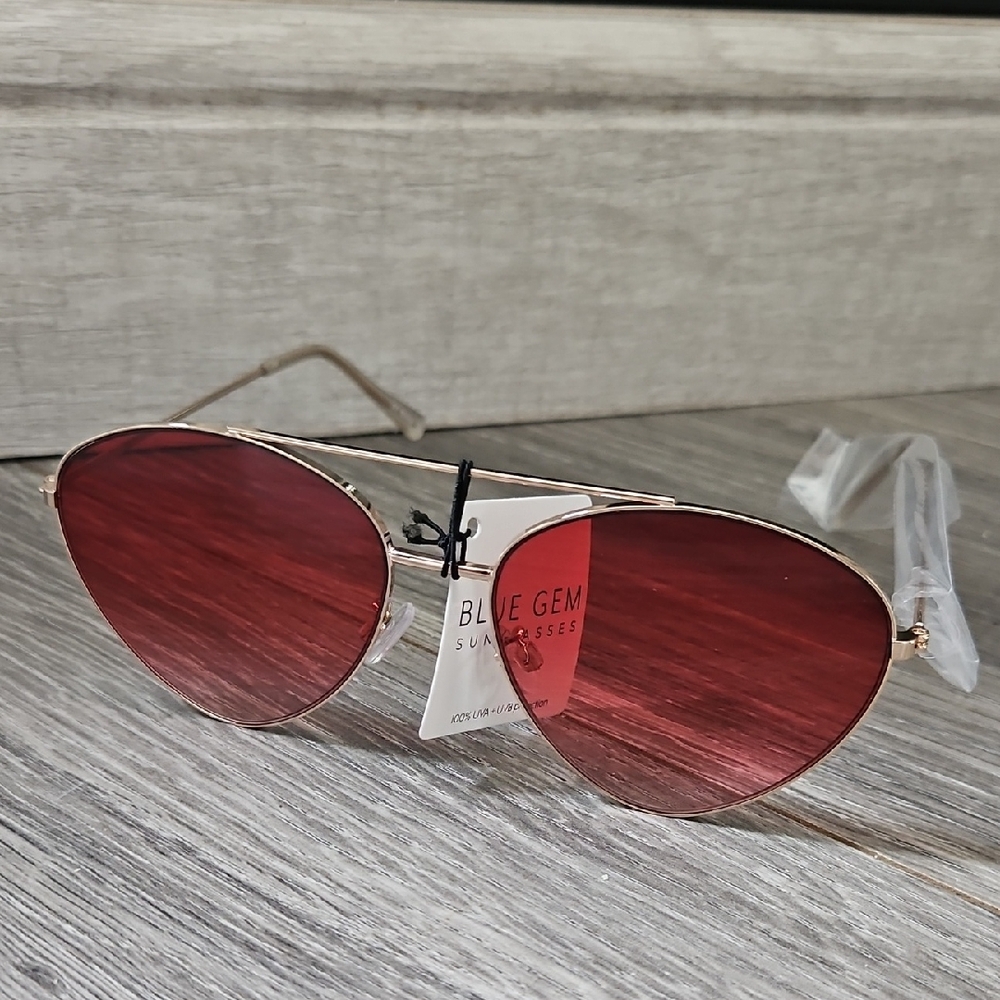 Gold Frame/Rose Lens UVA/UVB Protective Sunglasses- New With Tags